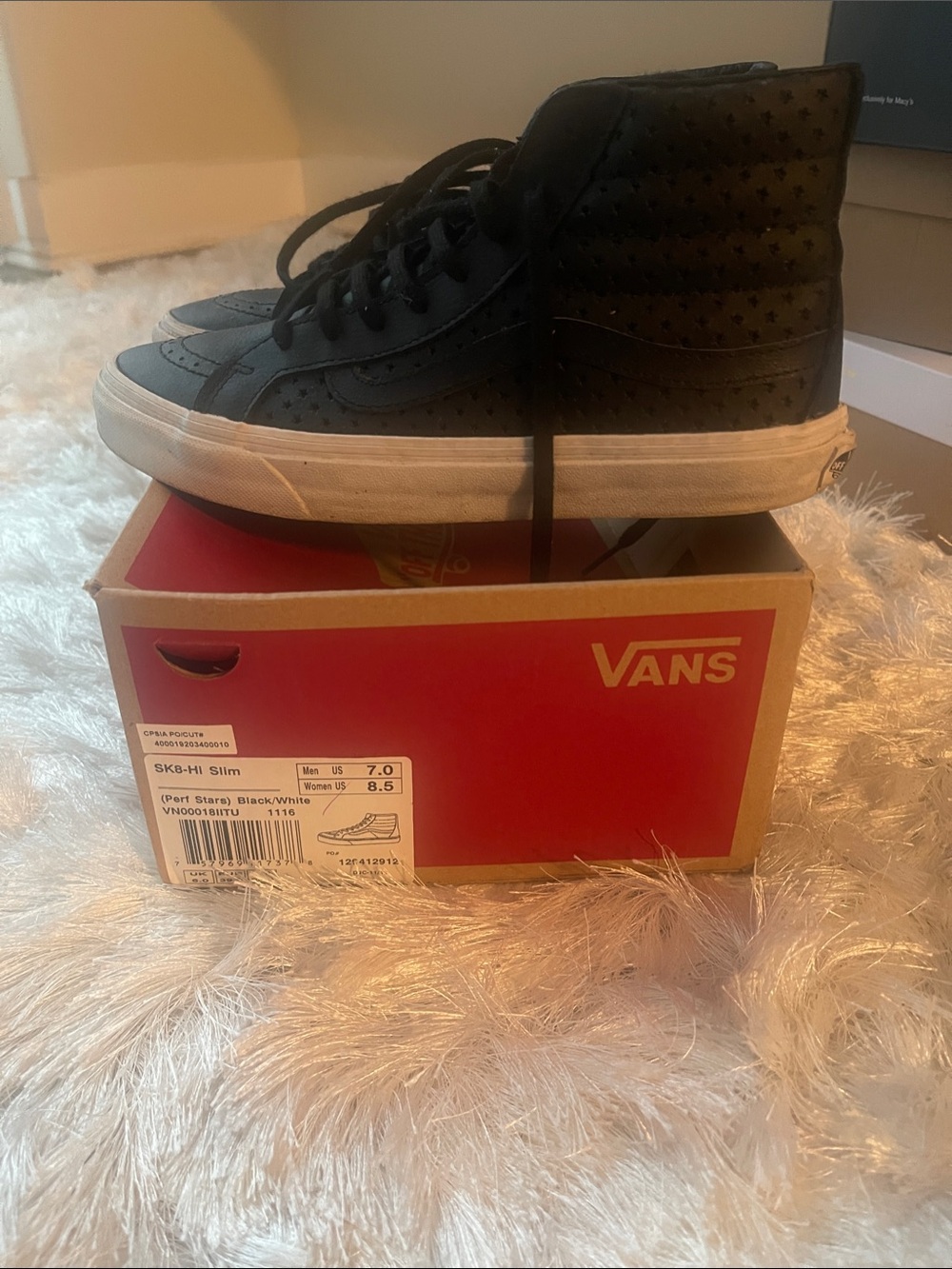 Vans SK8-Hi Slim Black Leather High-Top Sneakers with White Sole
